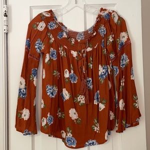 Krazy Kat Brunt Orange Floral Top S